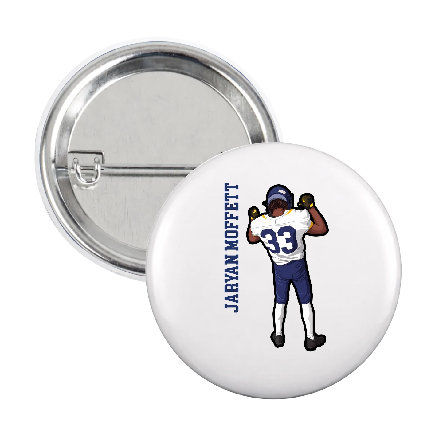 Game Day Button — Name Vertical in White