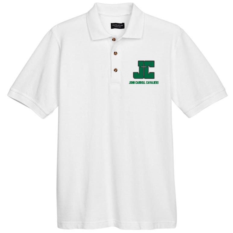Men's Cotton Pique Polo - White - Embroidery Text Drop