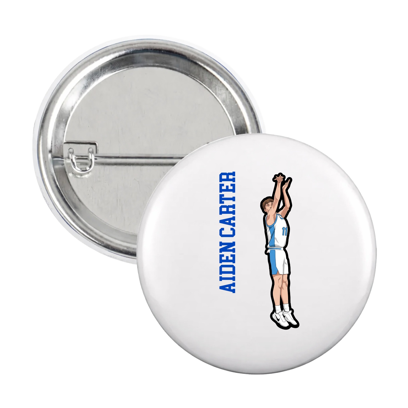 Game Day Button — Name Vertical in White