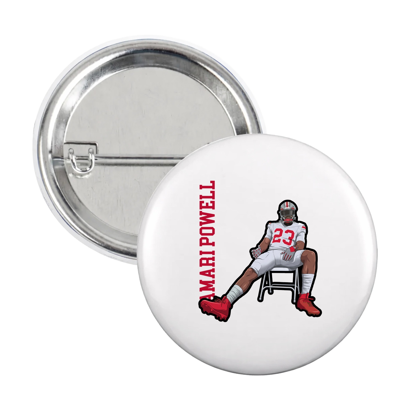 Game Day Button — Name Vertical in White