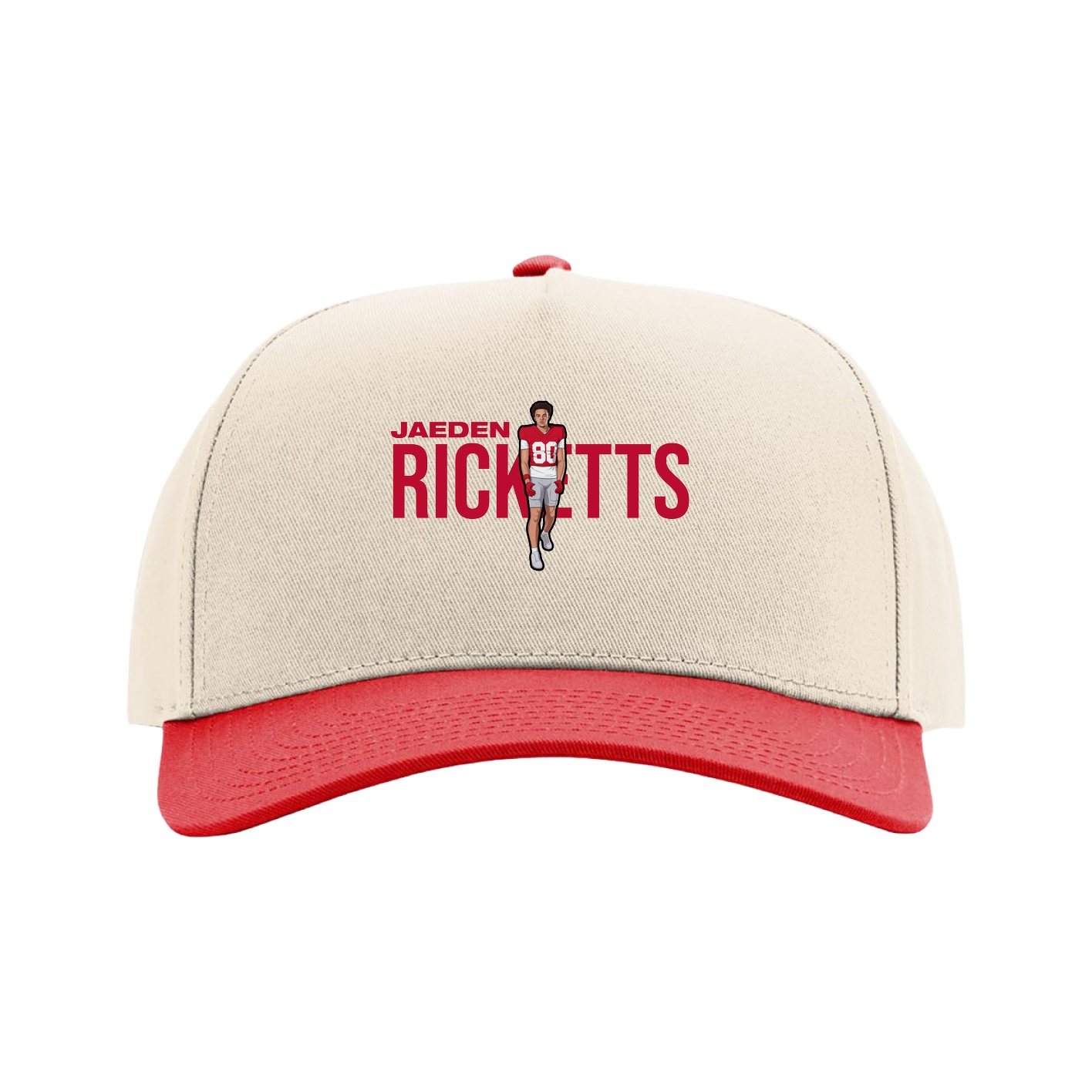 Full Fabric Five-Panel Champ Cap — Player Name in Cream/Red