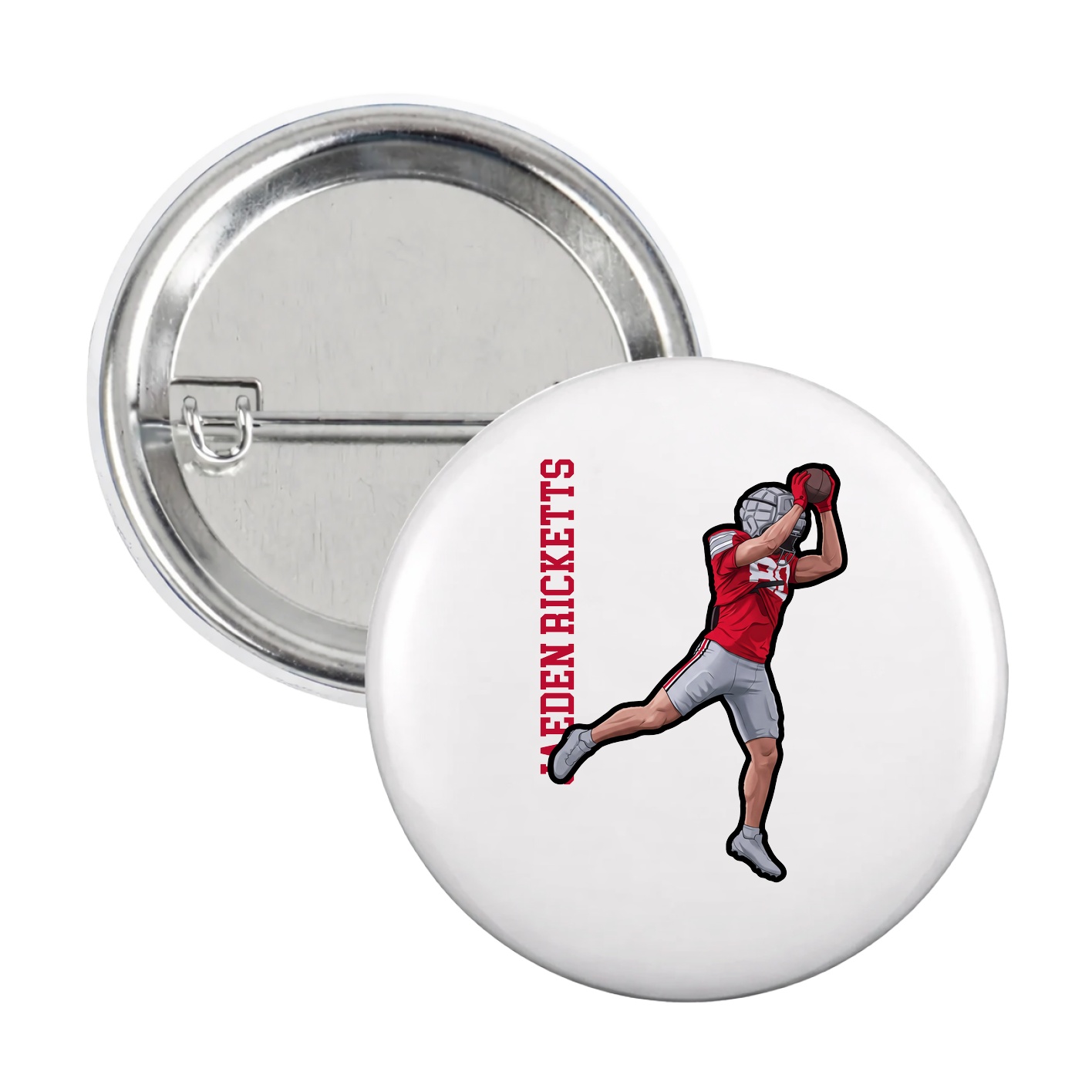 Game Day Button — Name Vertical in White