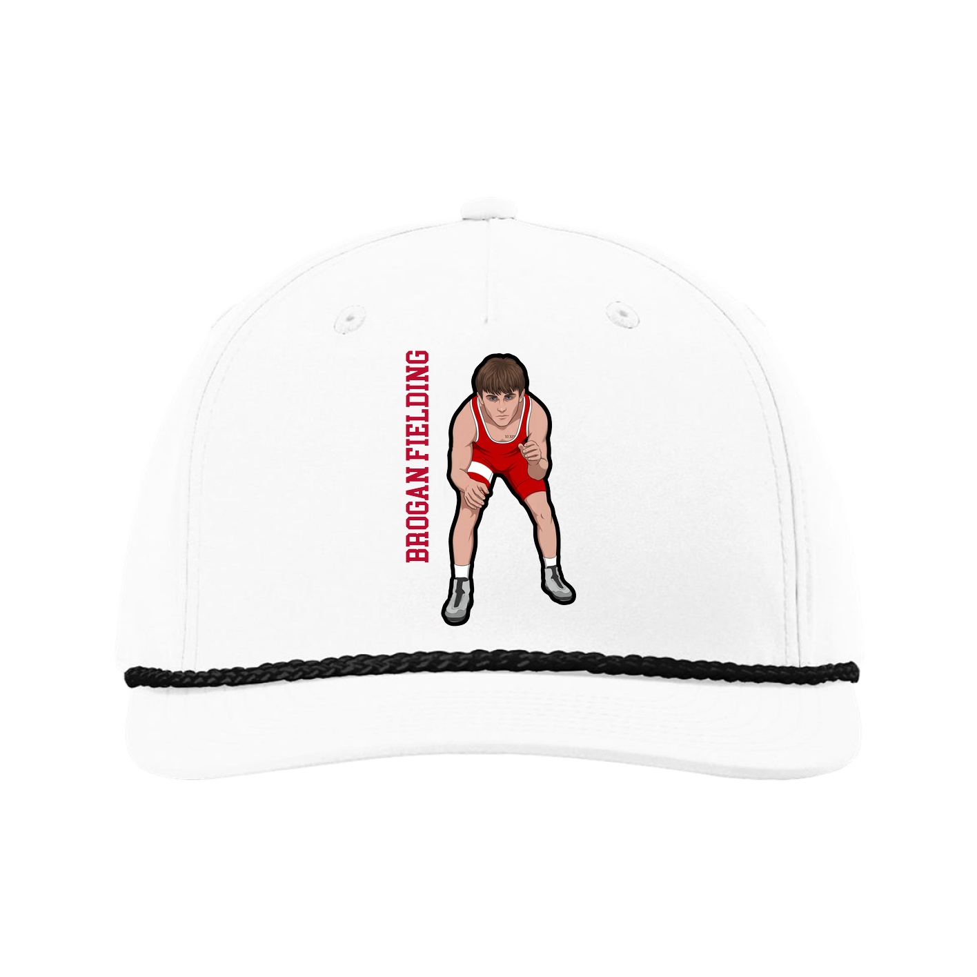 Five-Panel Classic Rope Cap — Name Vertical in White
