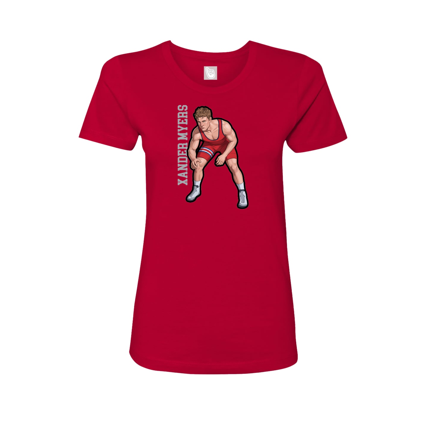 Fitted Women's Tee — Name Vertical in Red