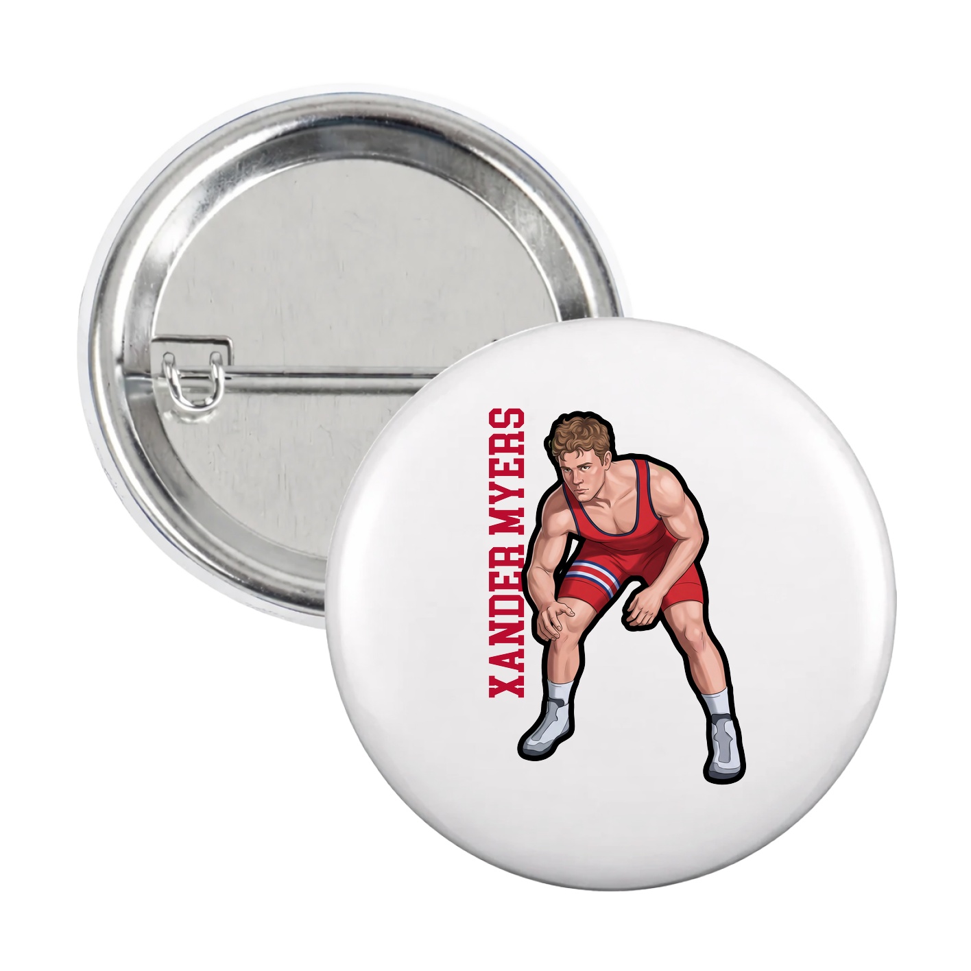 Game Day Button — Name Vertical in White