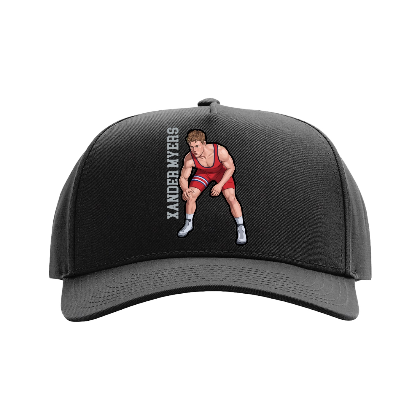 Full Fabric Five-Panel Champ Cap — Name Vertical in Black