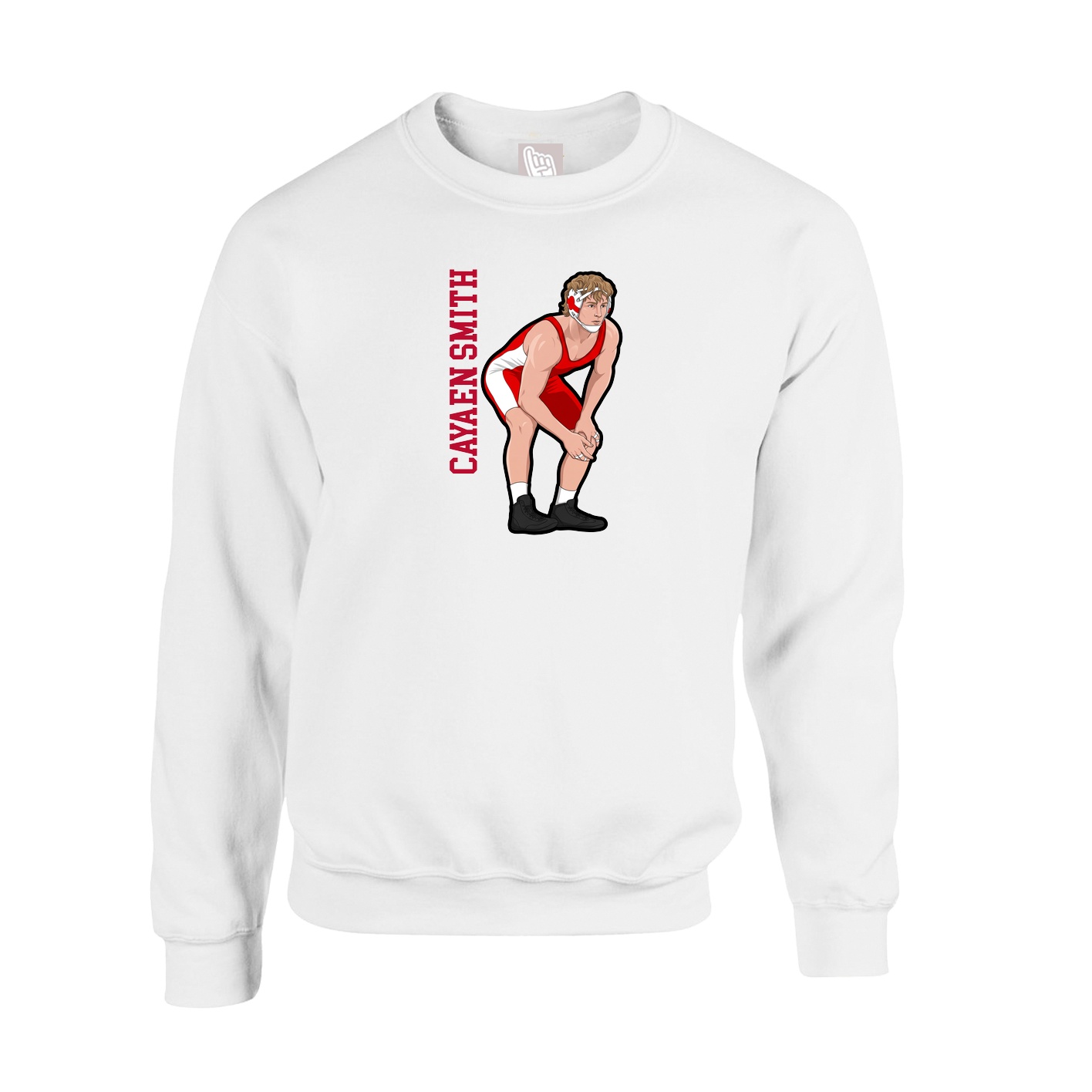 Fleece Crew — Name Vertical in White