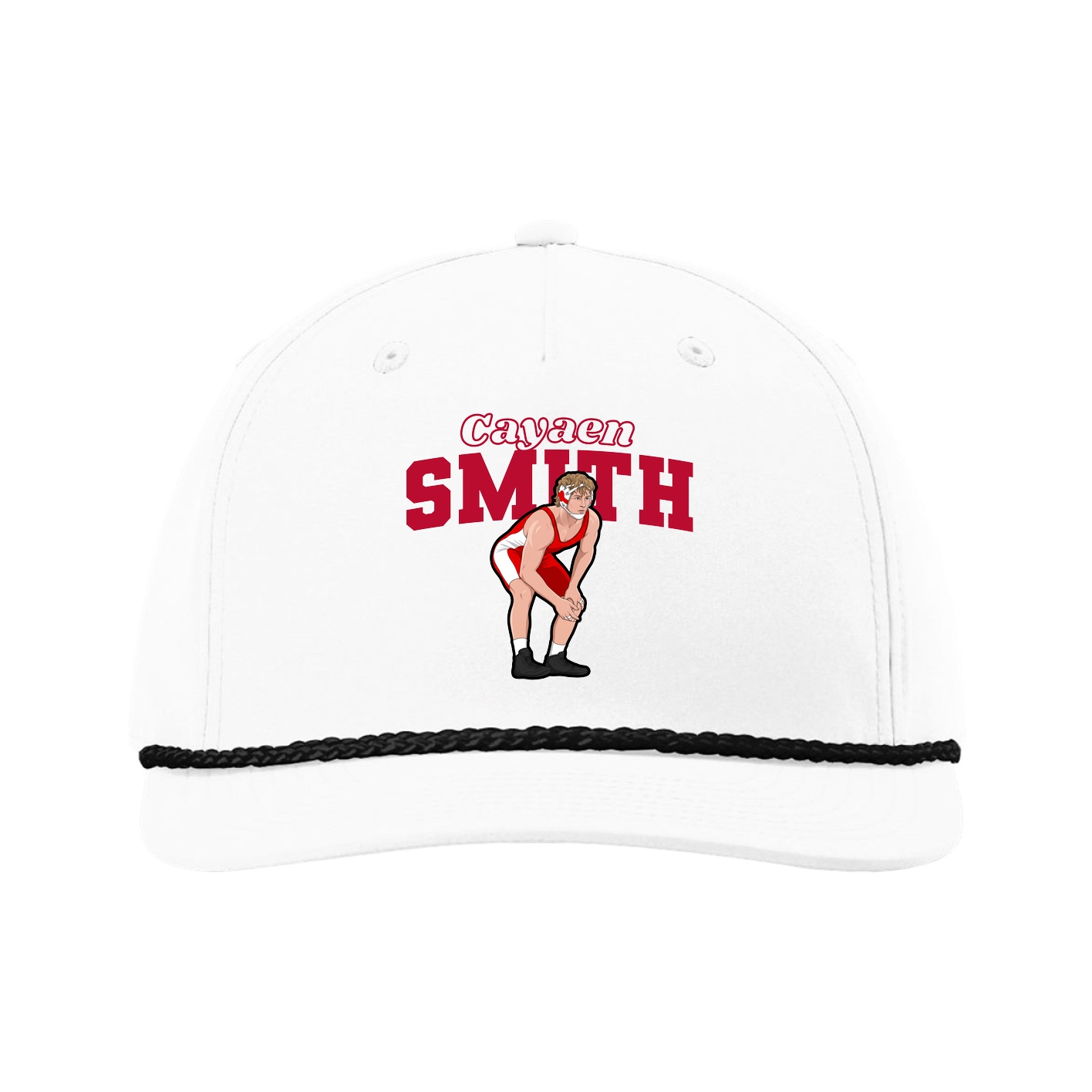 Five-Panel Classic Rope Cap — Name Arch in White
