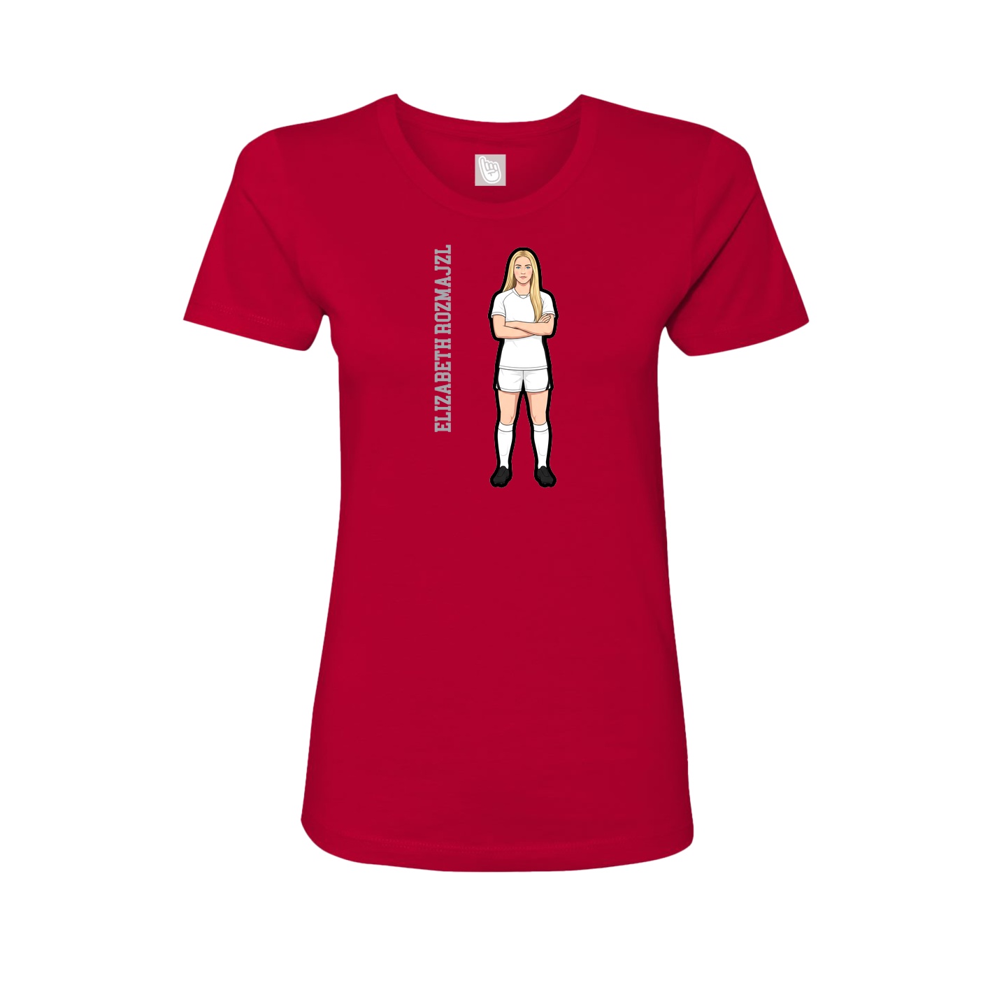 Fitted Women's Tee — Name Vertical in Red