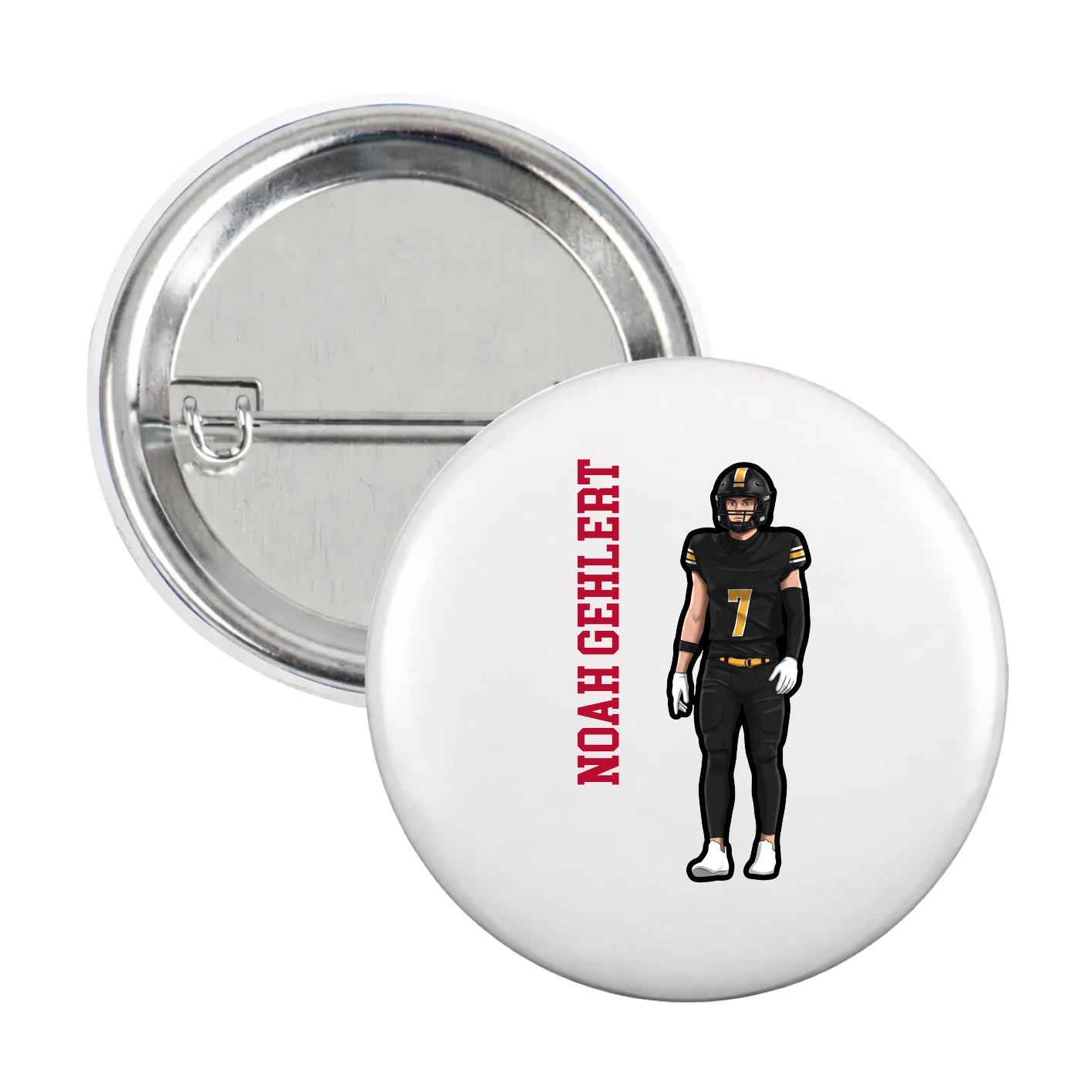 Game Day Button — Name Vertical in White