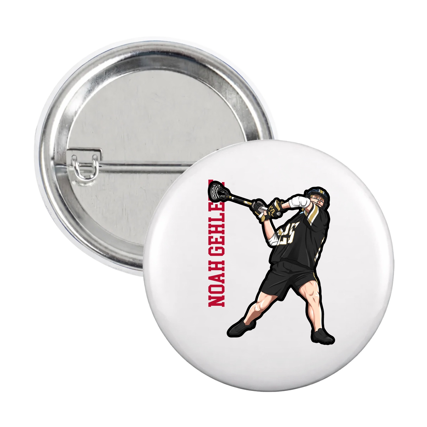 Game Day Button — Name Vertical in White