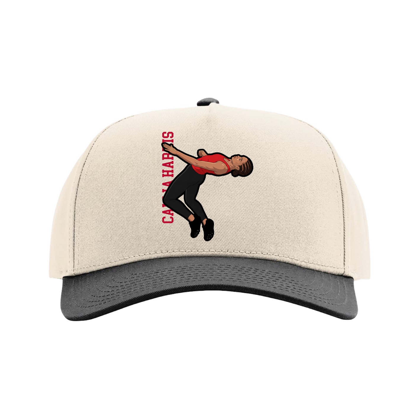 Full Fabric Five-Panel Champ Cap — Name Vertical in Cream/Black