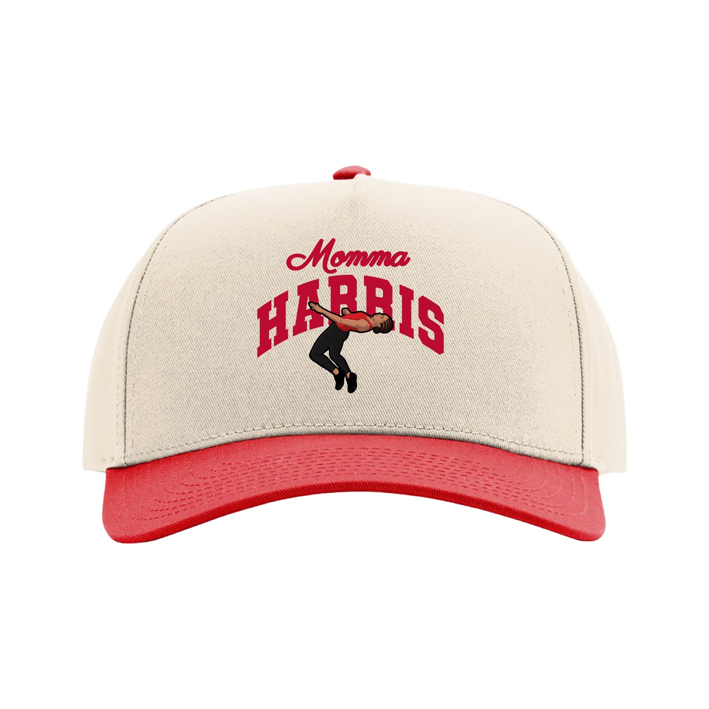 Full Fabric Five-Panel Champ Cap — Mothers Day Arch in Cream/Red