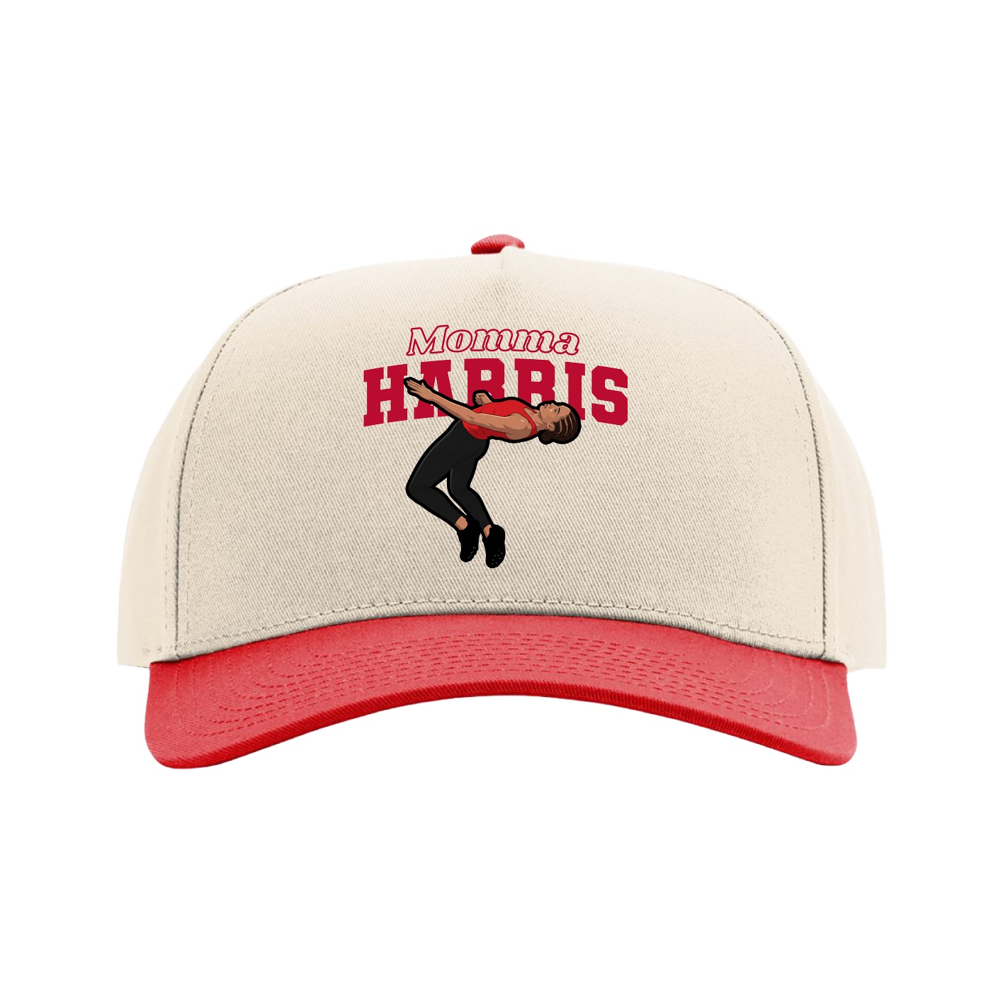 Full Fabric Five-Panel Champ Cap — Mothers Day Block in Cream/Red