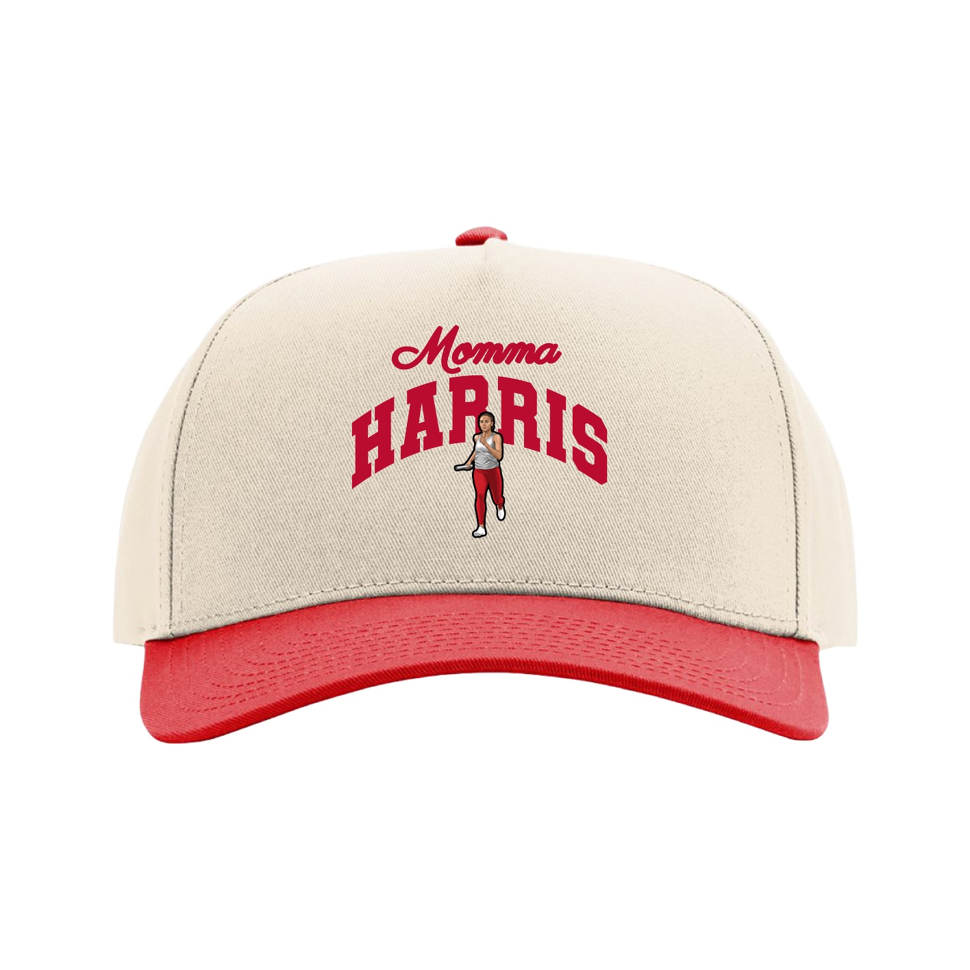 Full Fabric Five-Panel Champ Cap — Mothers Day Arch in Cream/Red