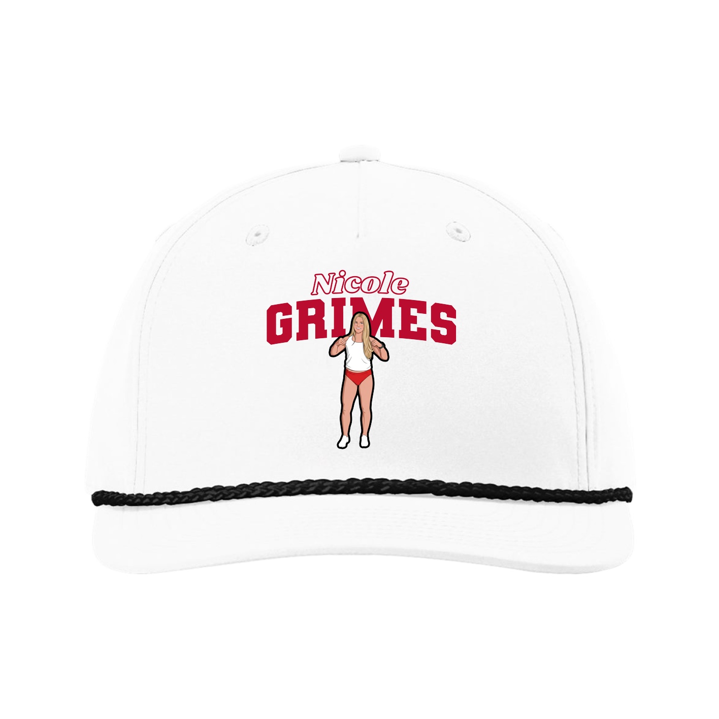 Five-Panel Classic Rope Cap — Name Arch in White