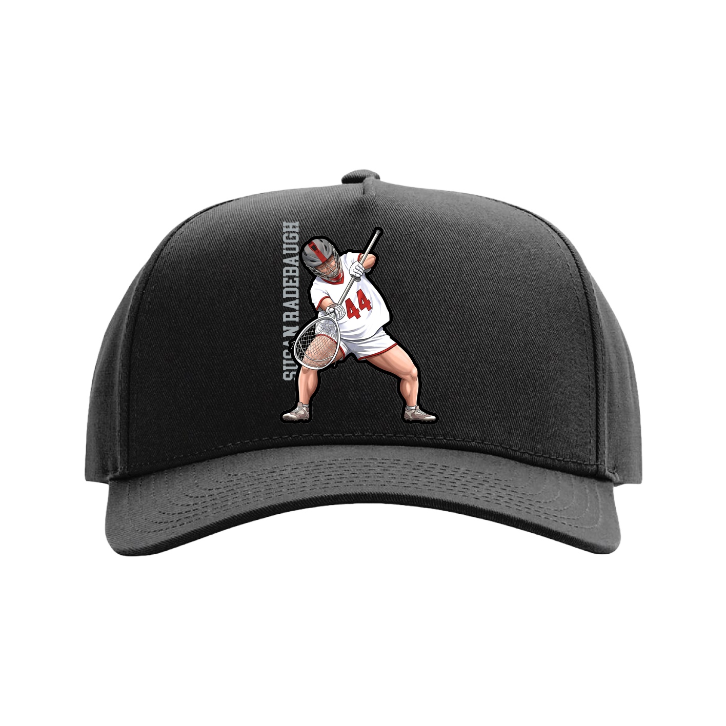 Full Fabric Five-Panel Champ Cap — Name Vertical in Black