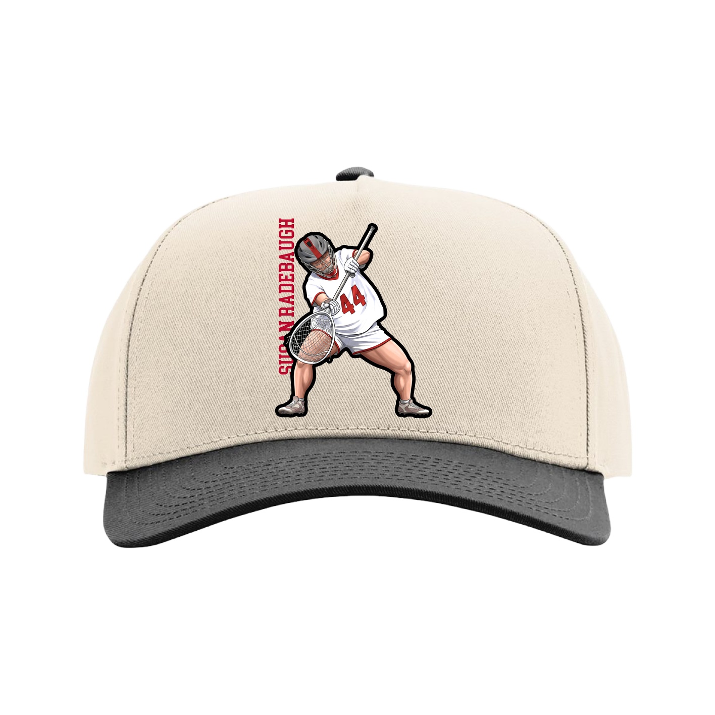 Full Fabric Five-Panel Champ Cap — Name Vertical in Cream/Black
