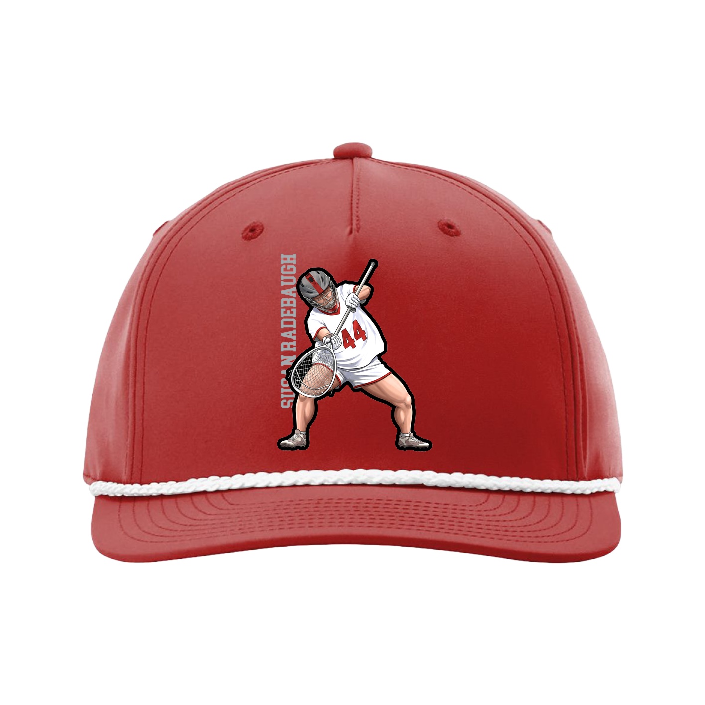 Five-Panel Classic Rope Cap — Name Vertical in Red