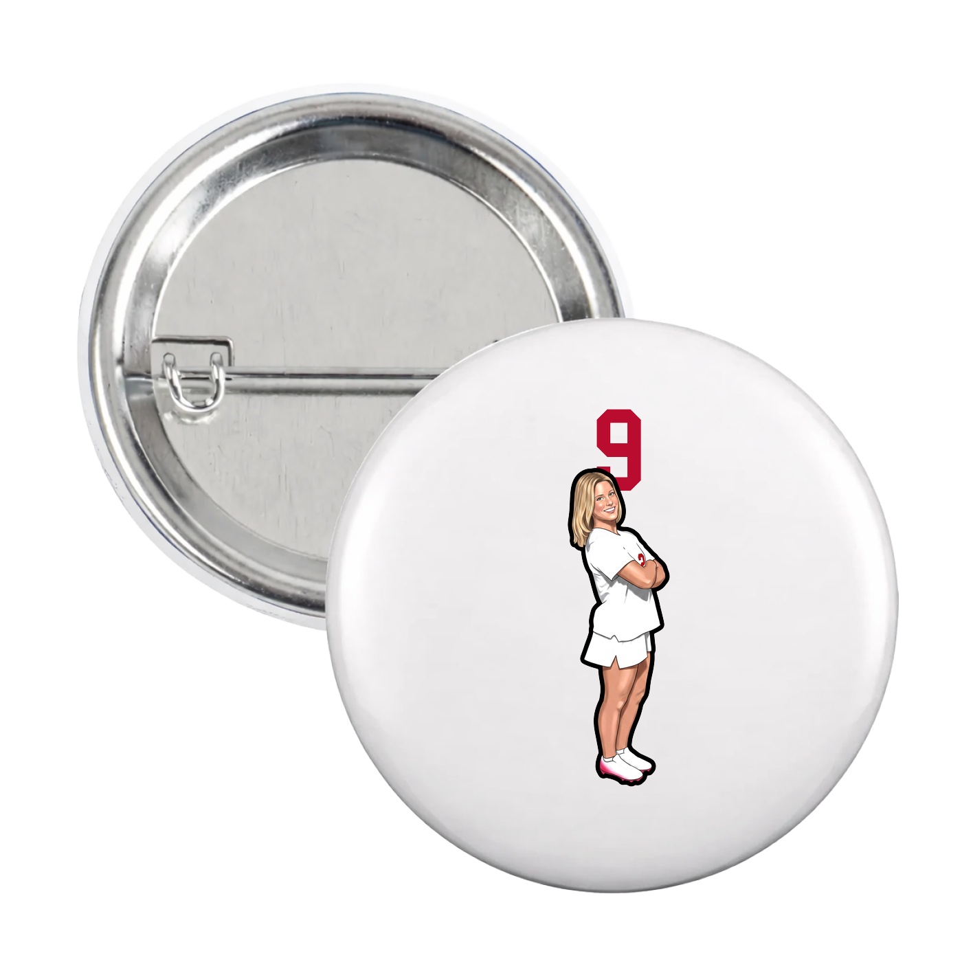 Game Day Button — Number Top in White