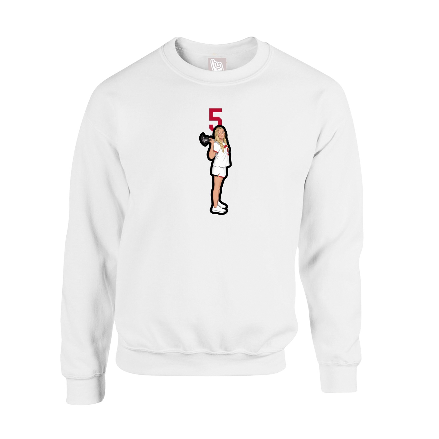 Fleece Crew — Number Top in White