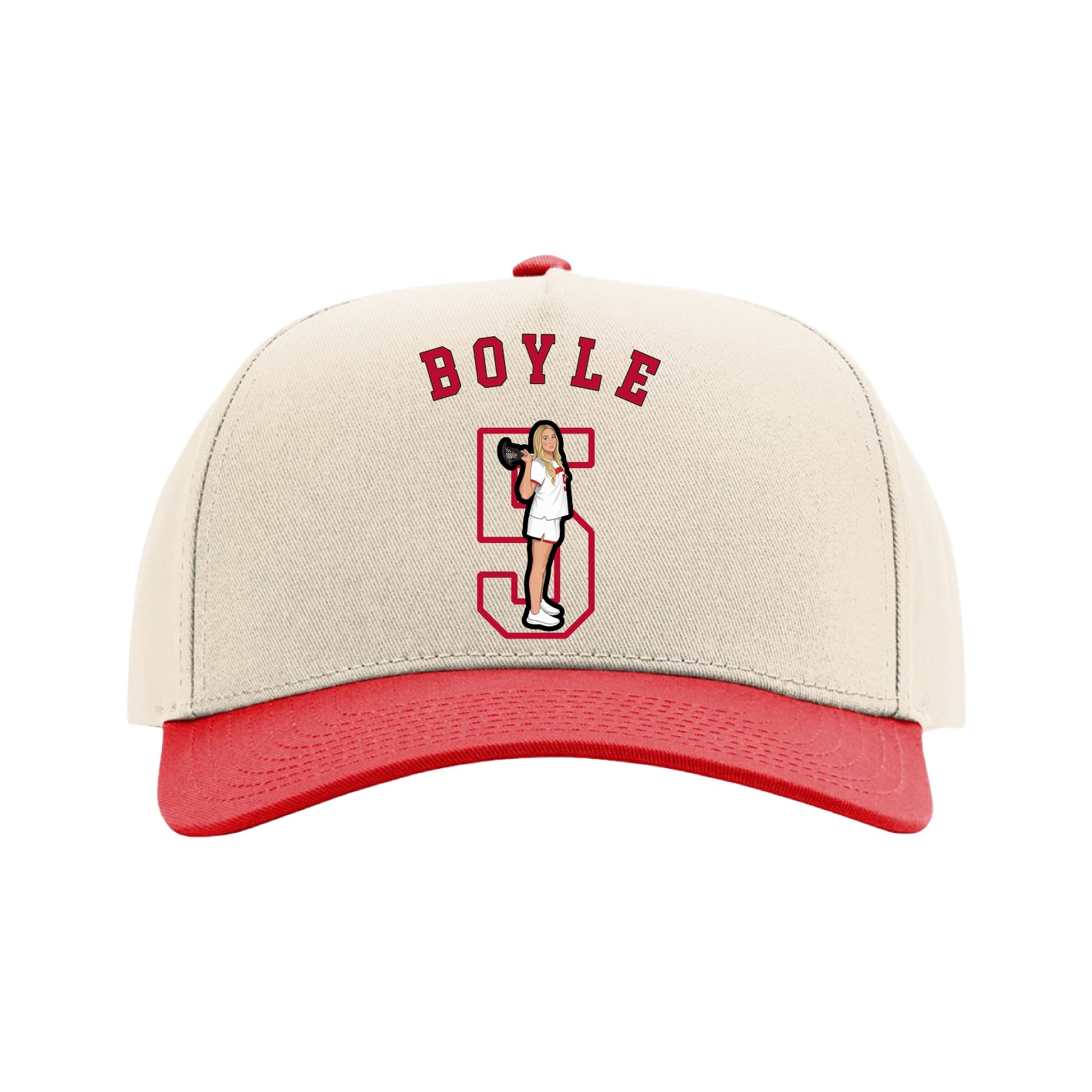 Full Fabric Five-Panel Champ Cap — Shirsey Arch in Cream/Red