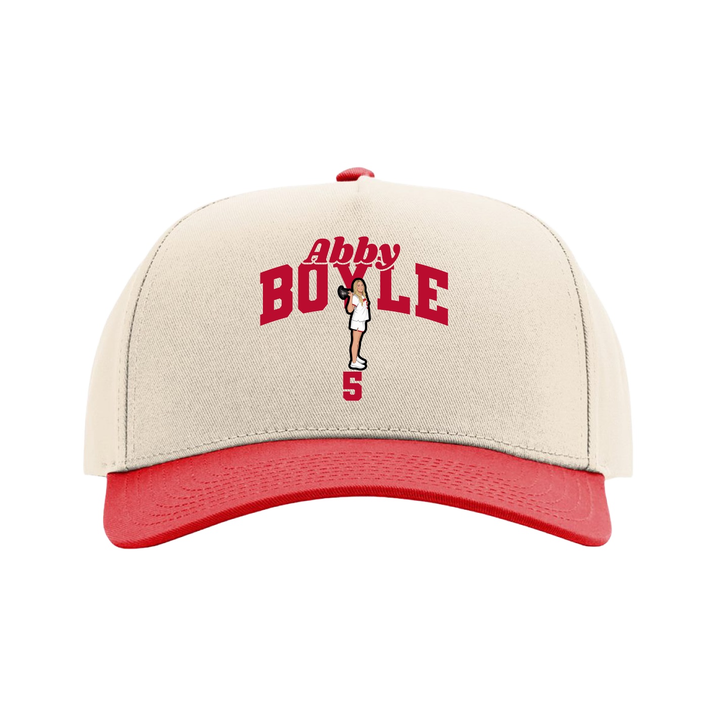 Full Fabric Five-Panel Champ Cap — Signature Arch in Cream/Red