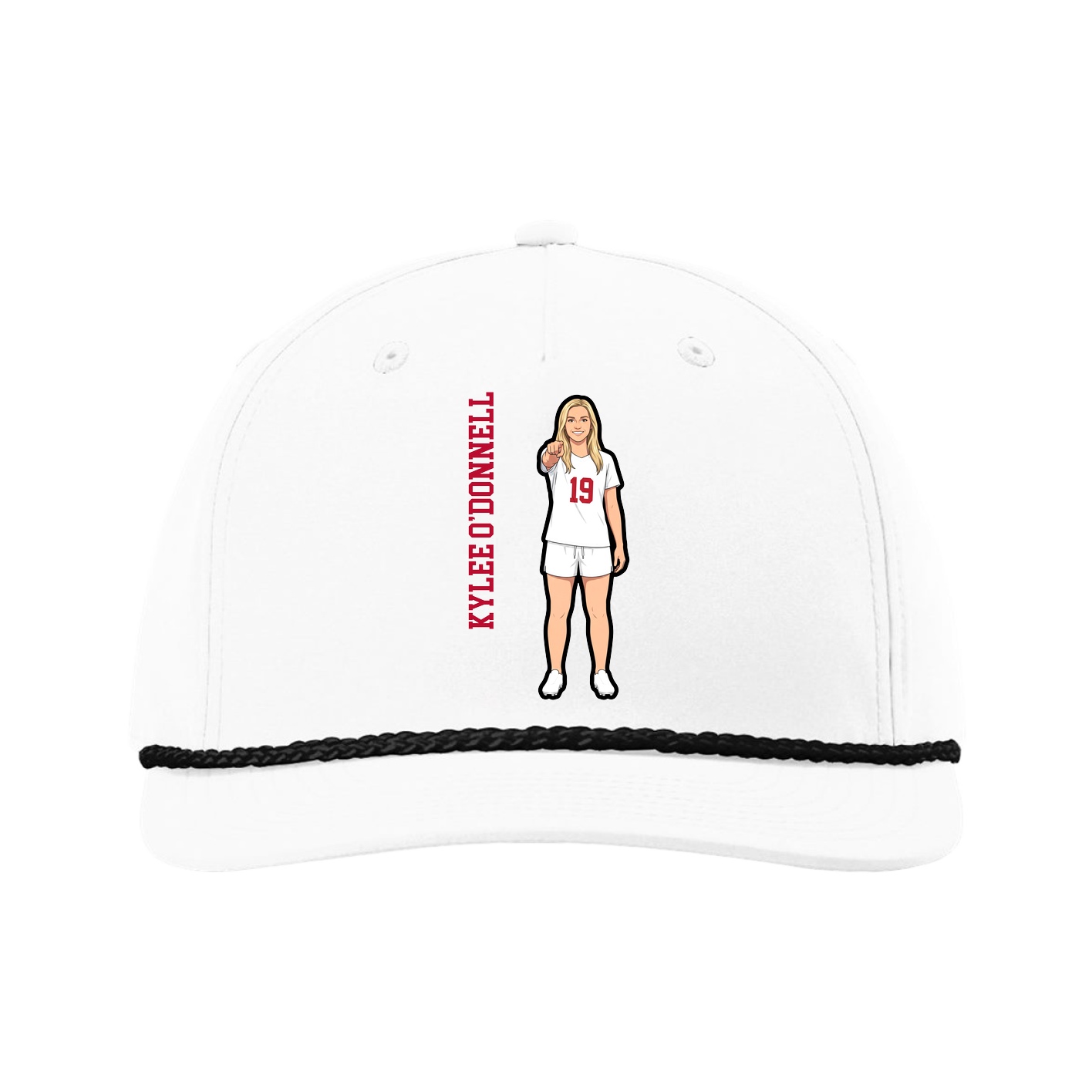 Five-Panel Classic Rope Cap — Name Vertical in White