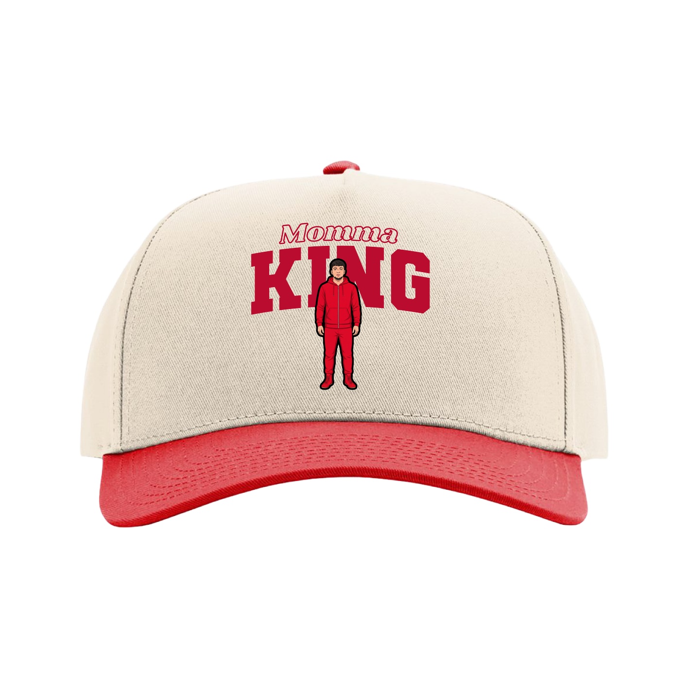 Full Fabric Five-Panel Champ Cap — Mothers Day Block in Cream/Red