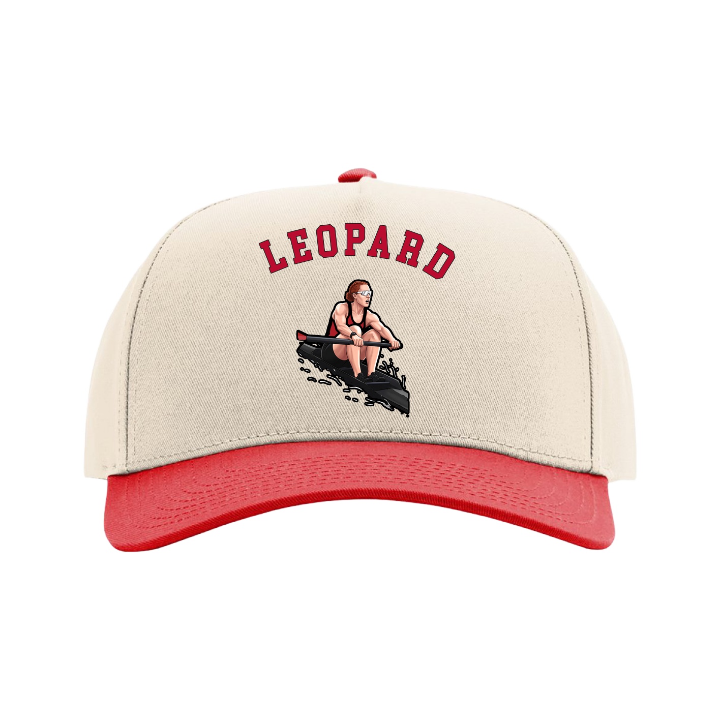 Full Fabric Five-Panel Champ Cap — Shirsey Arch in Cream/Red