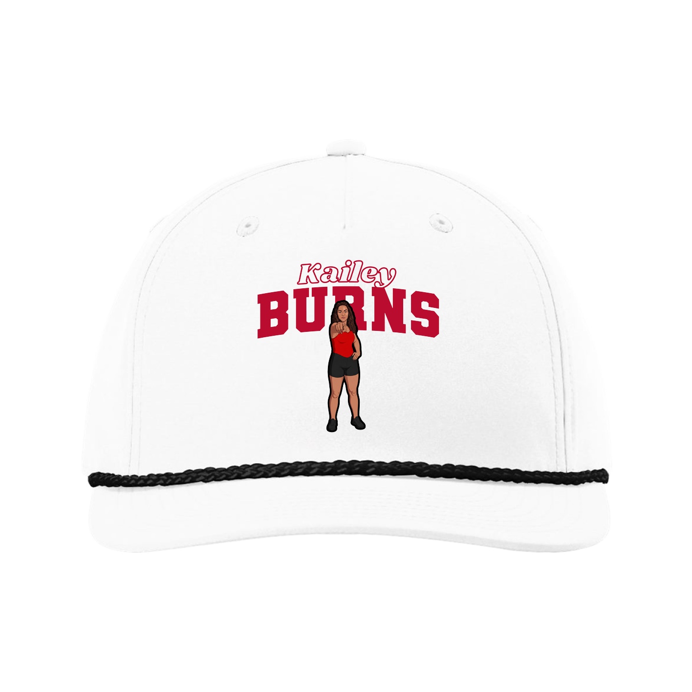 Five-Panel Classic Rope Cap — Name Arch in White