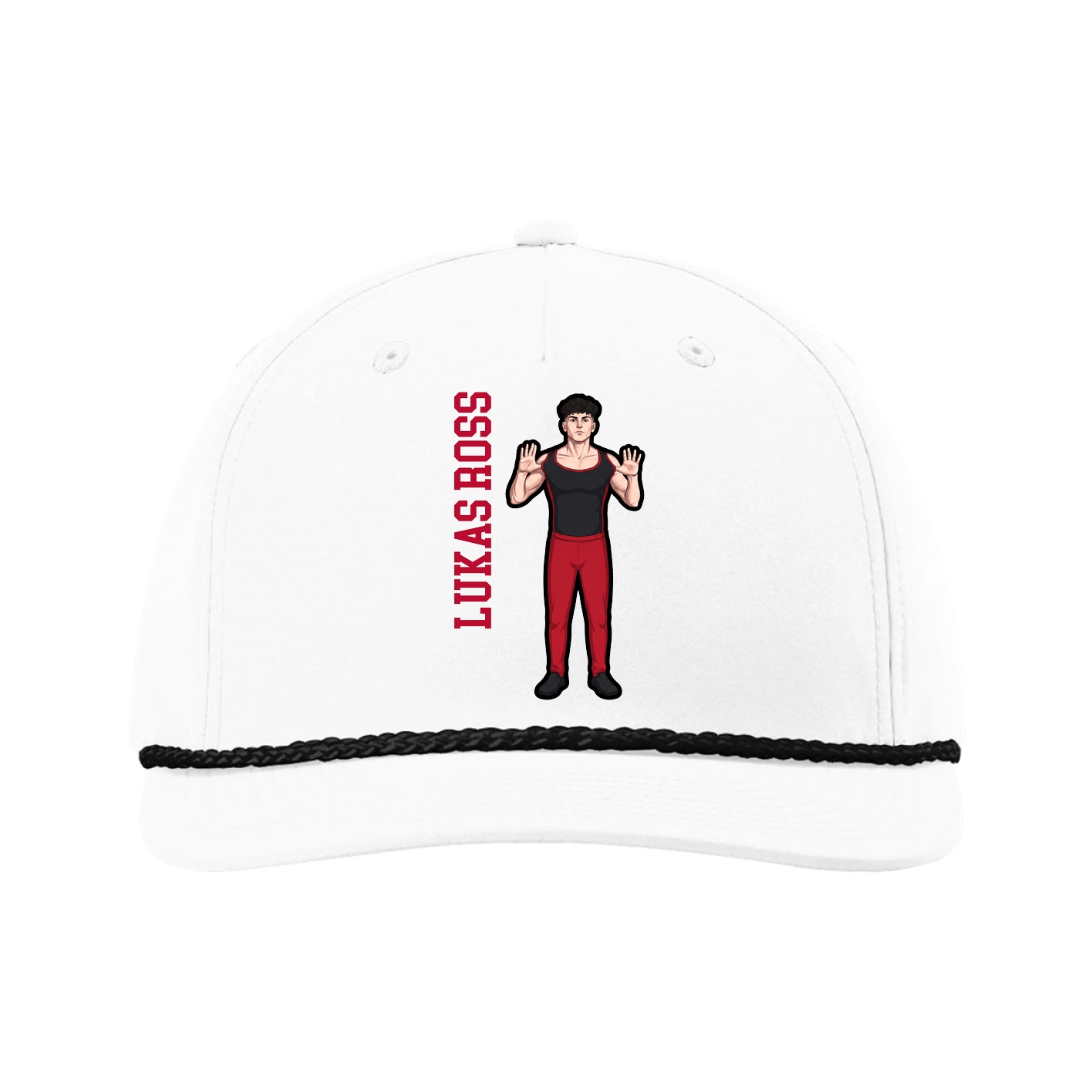 Five-Panel Classic Rope Cap — Name Vertical in White