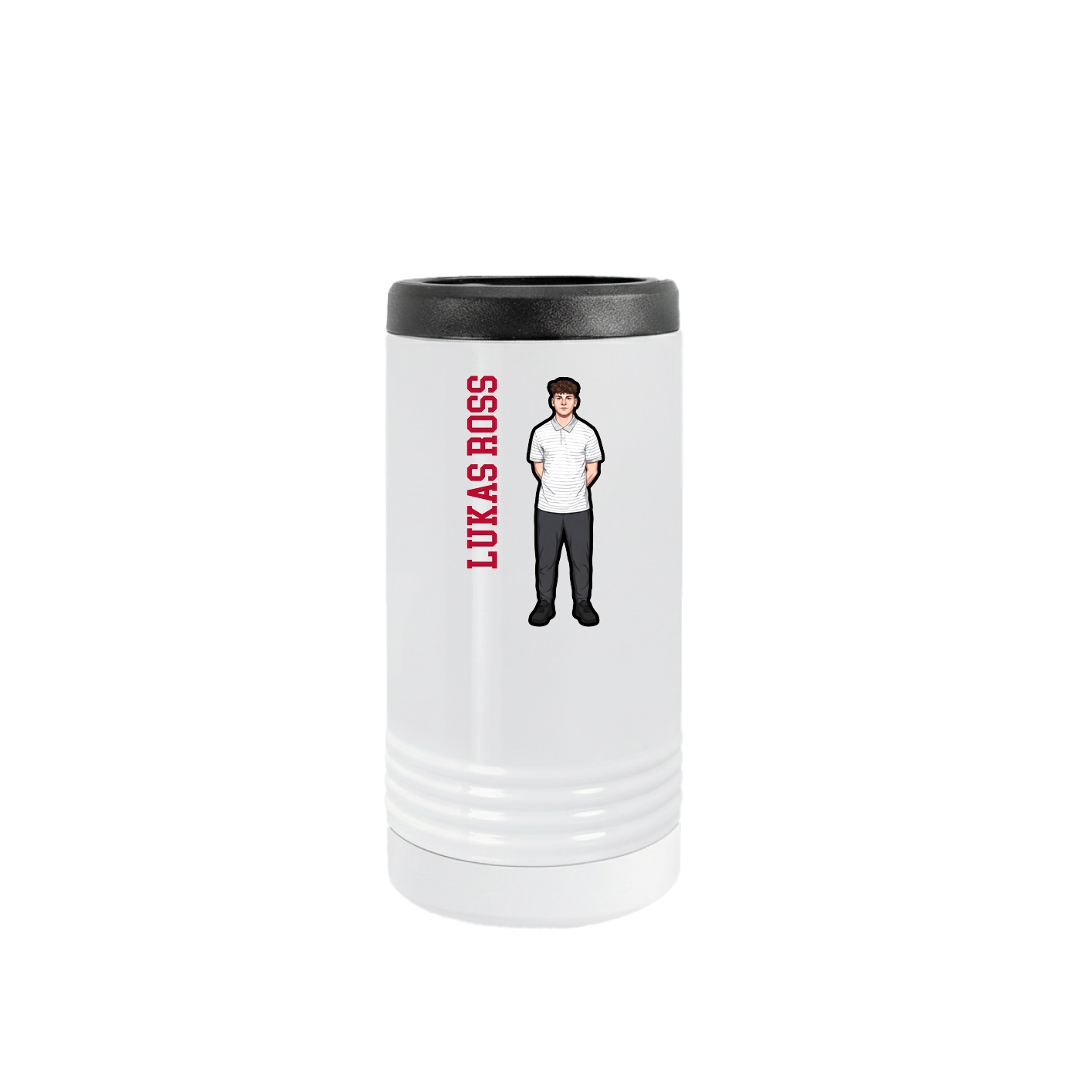 Slim Beverage Holder — Name Vertical in White