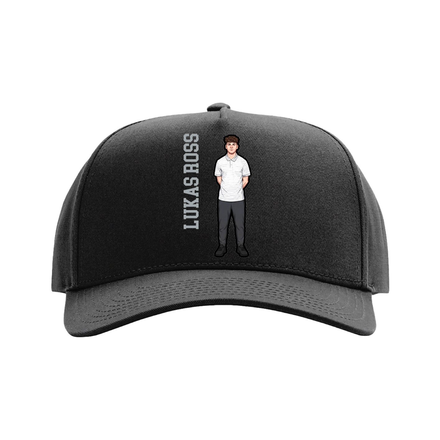 Full Fabric Five-Panel Champ Cap — Name Vertical in Black