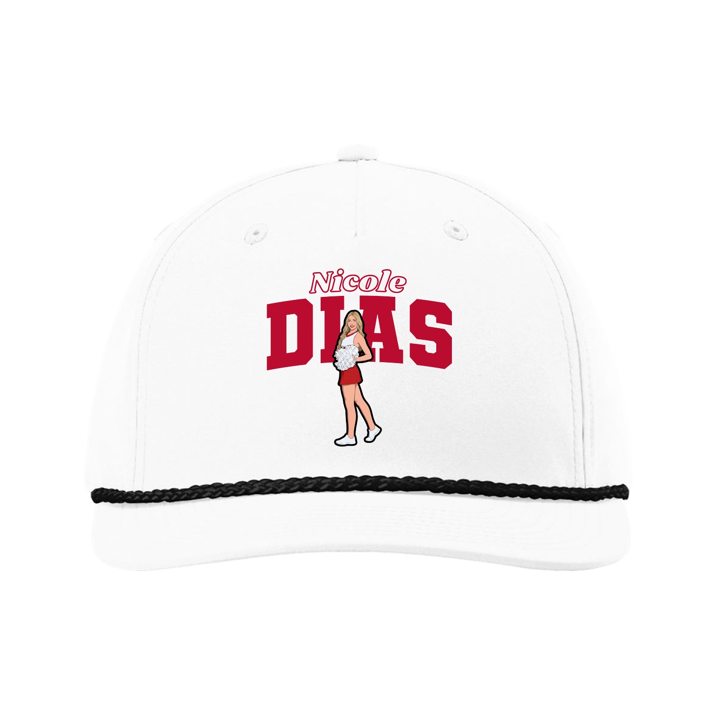 Five-Panel Classic Rope Cap — Name Arch in White