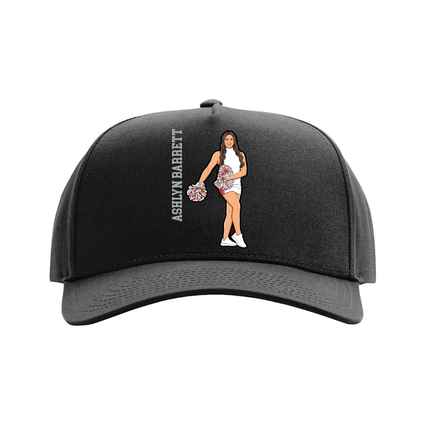 Full Fabric Five-Panel Champ Cap — Name Vertical in Black