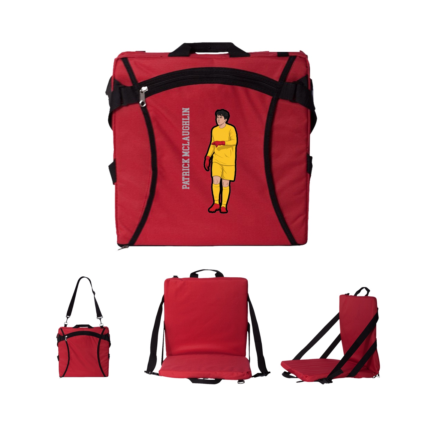 Folding Stadium Seat — Name Vertical in Red