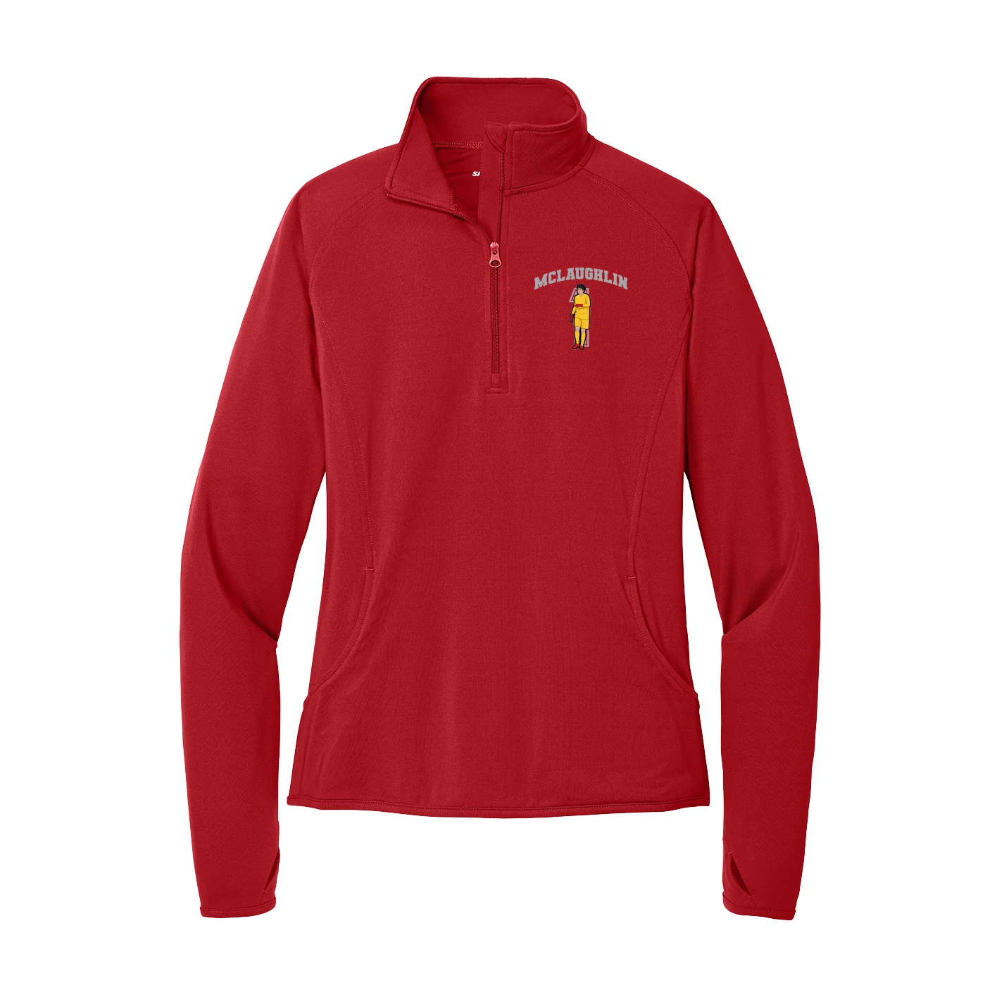 Women's Q-Zip Pullover — Number in Red