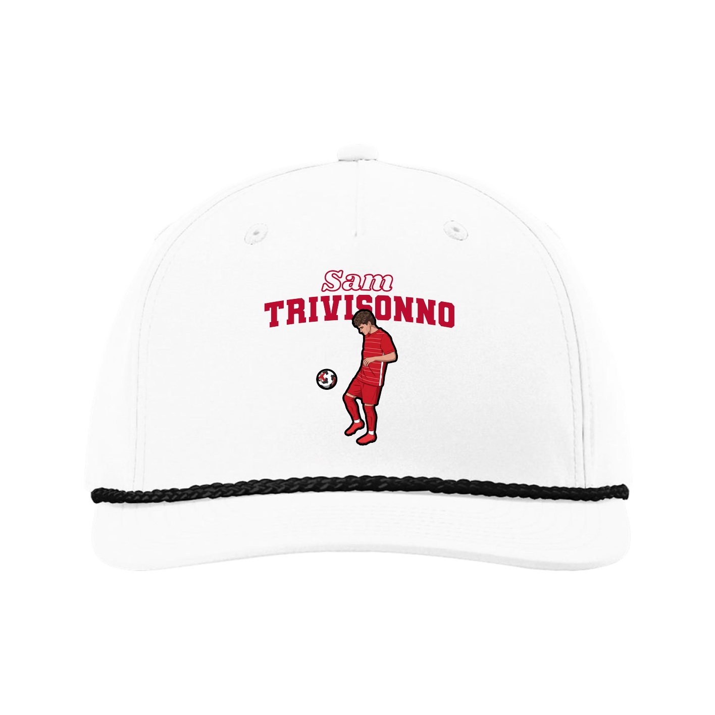 Five-Panel Classic Rope Cap — Name Arch in White