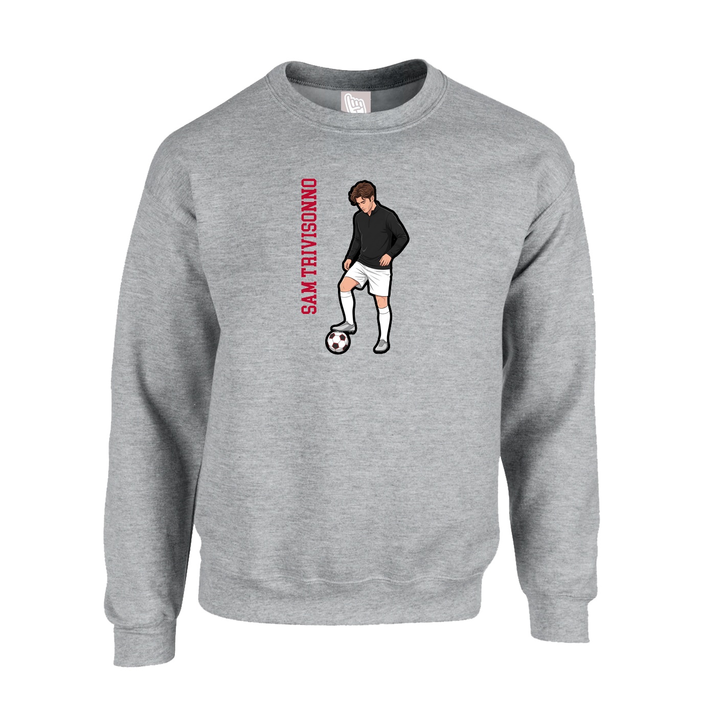 Fleece Crew — Name Vertical in Grey