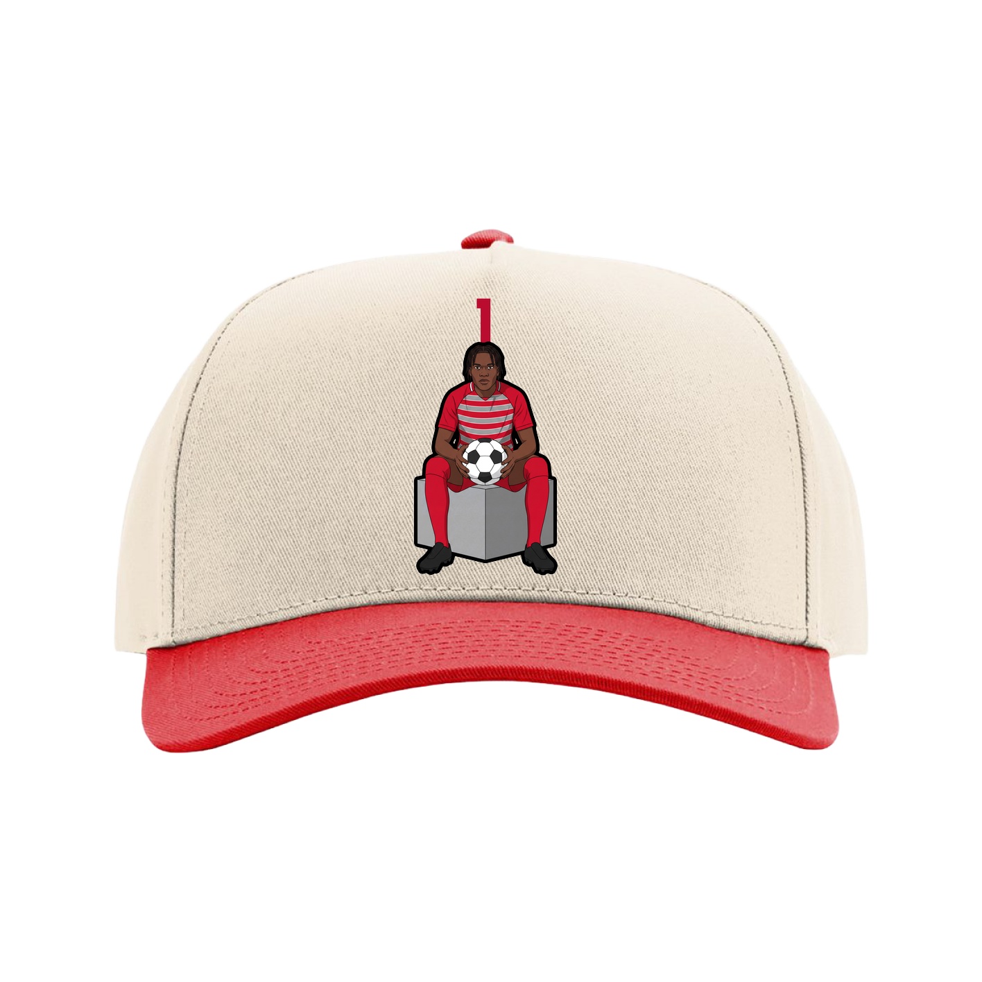 Full Fabric Five-Panel Champ Cap — Number Top in Cream/Red