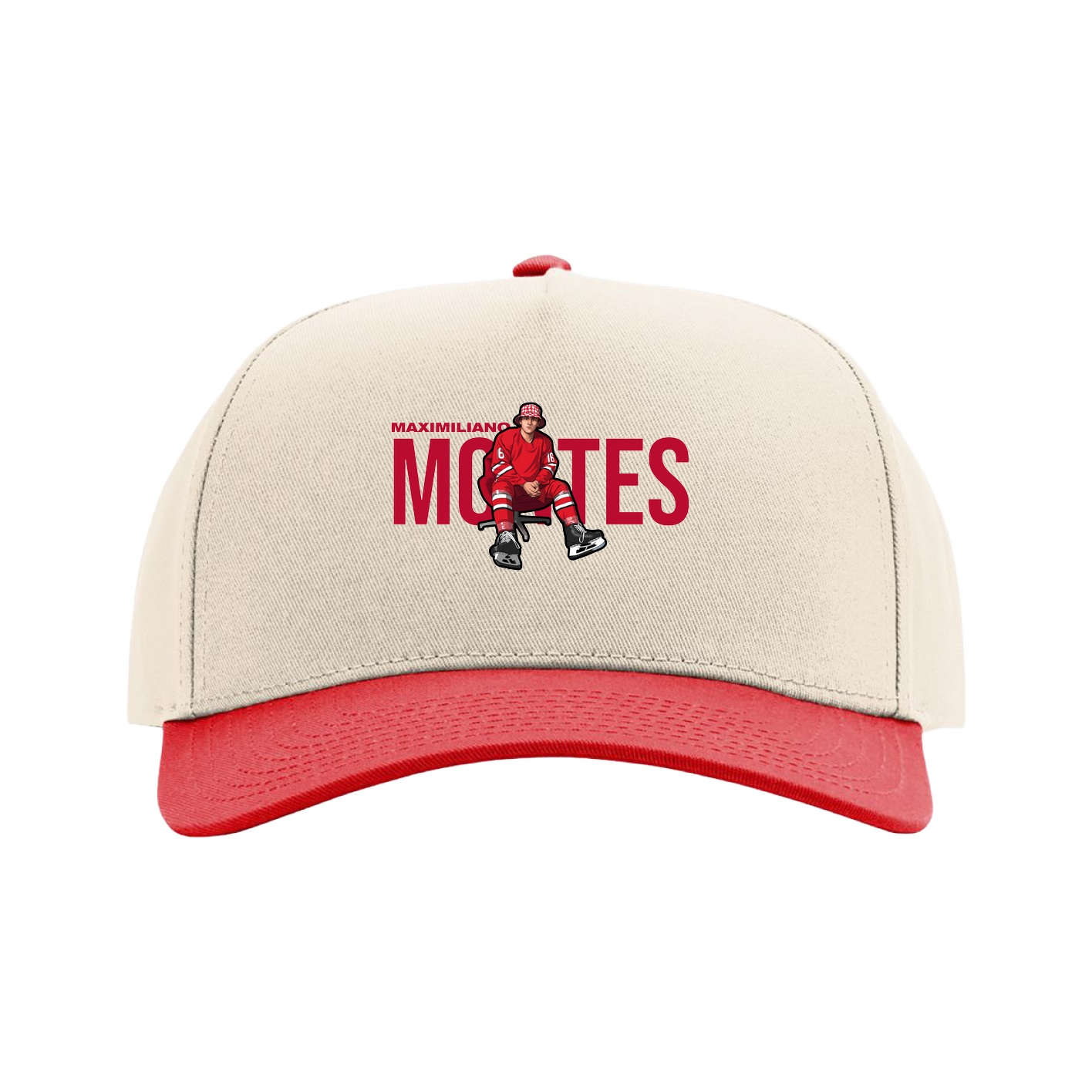 Full Fabric Five-Panel Champ Cap — Player Name in Cream/Red