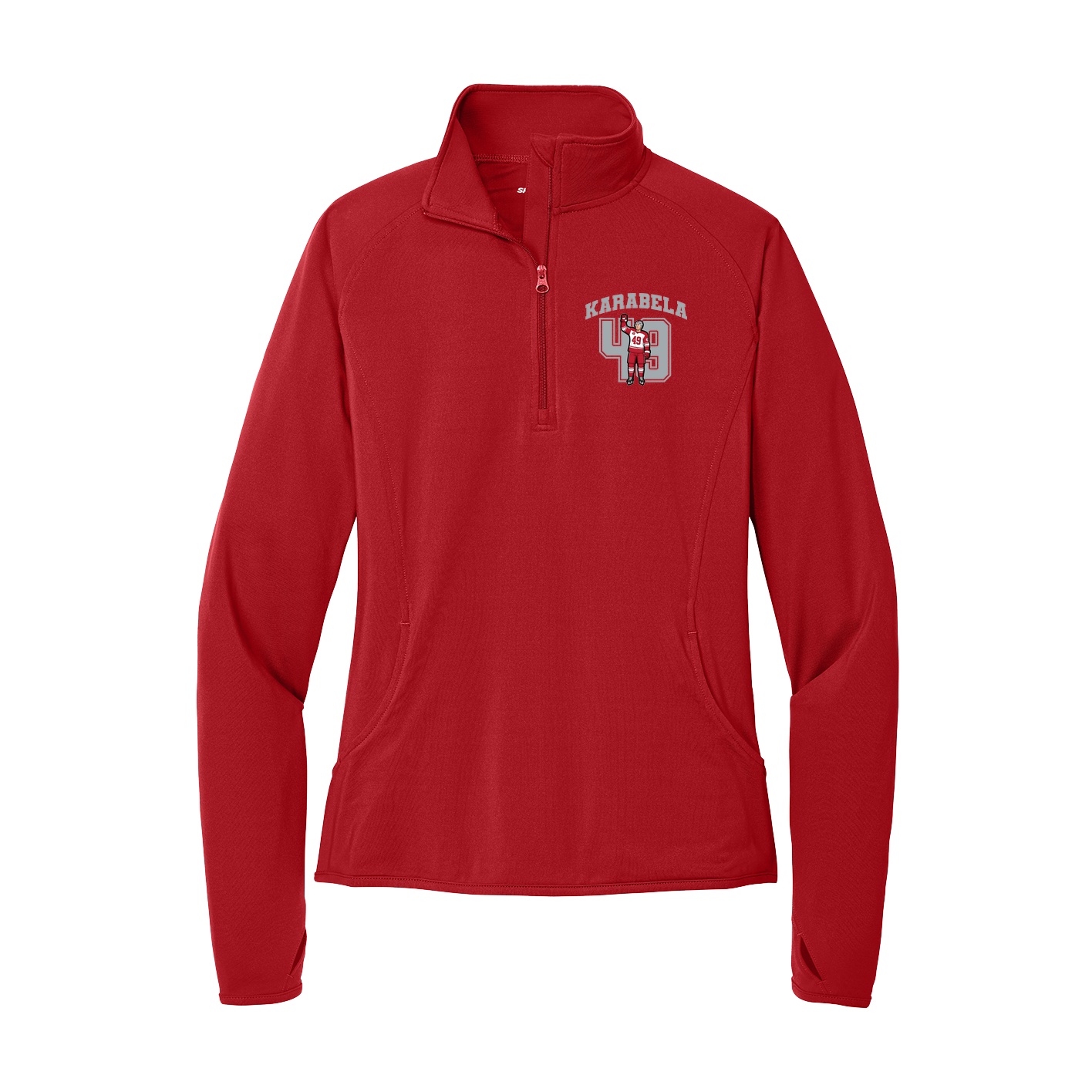 Women's Q-Zip Pullover — Number in Red
