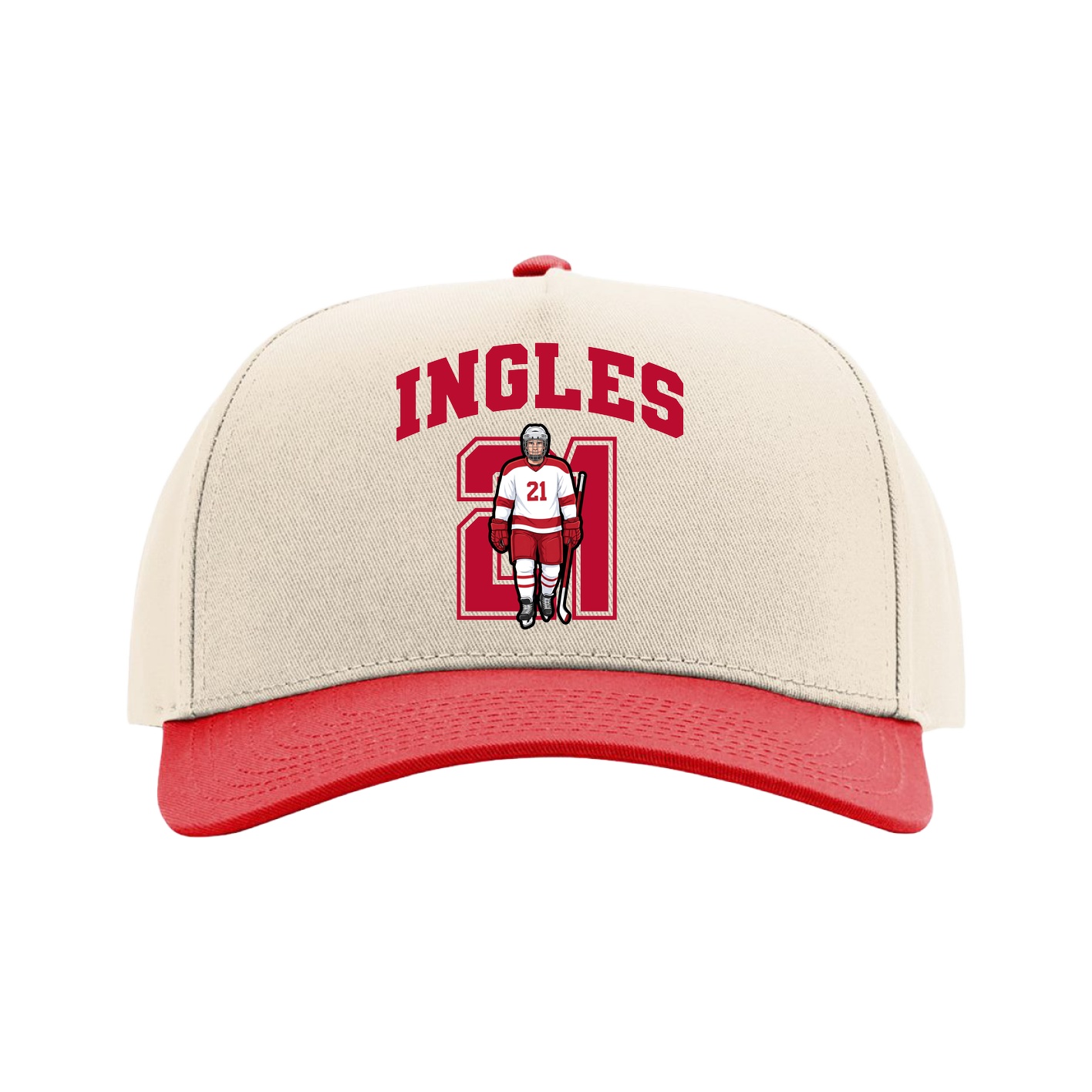 Full Fabric Five-Panel Champ Cap — Number in Cream/Red