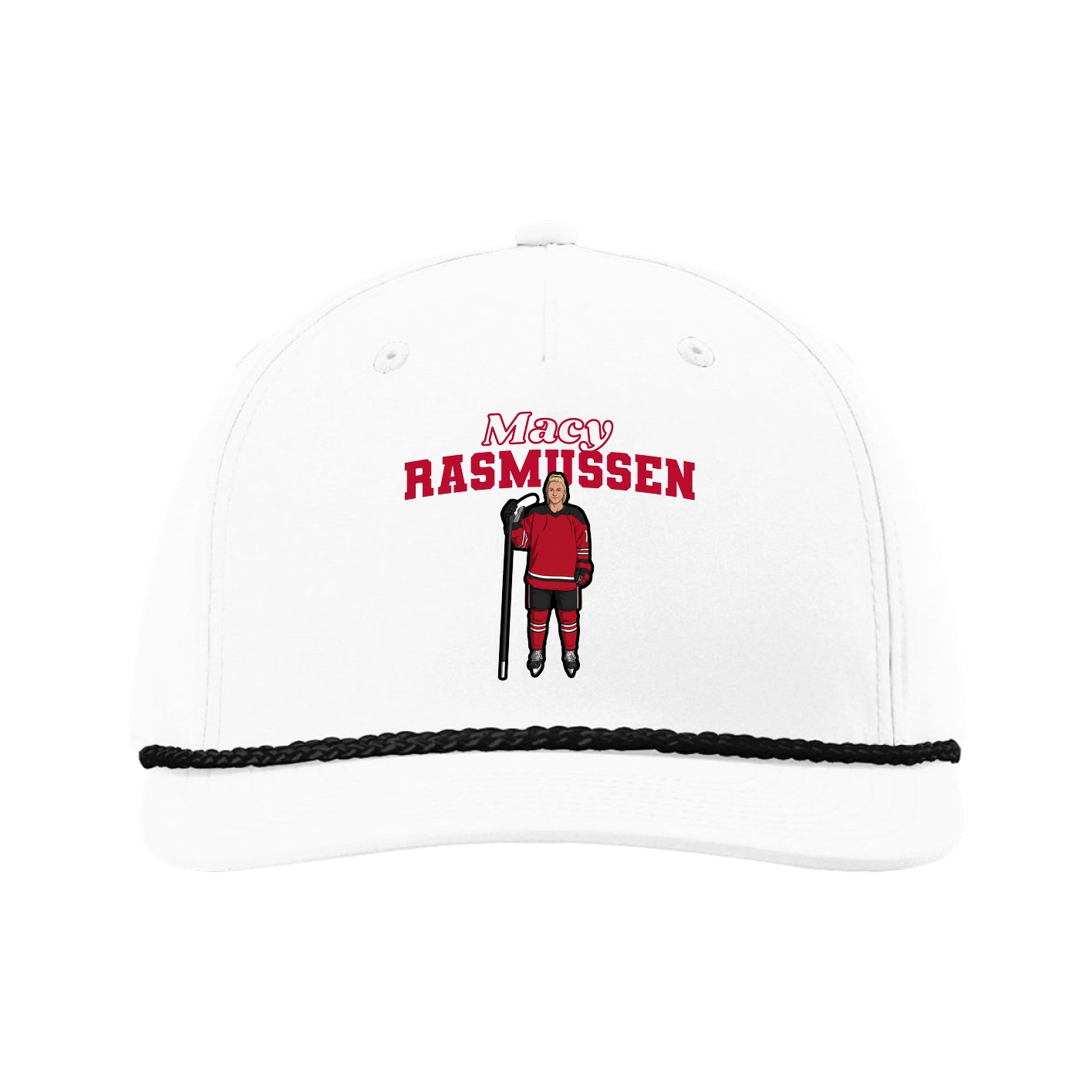 Five-Panel Classic Rope Cap — Name Arch in White