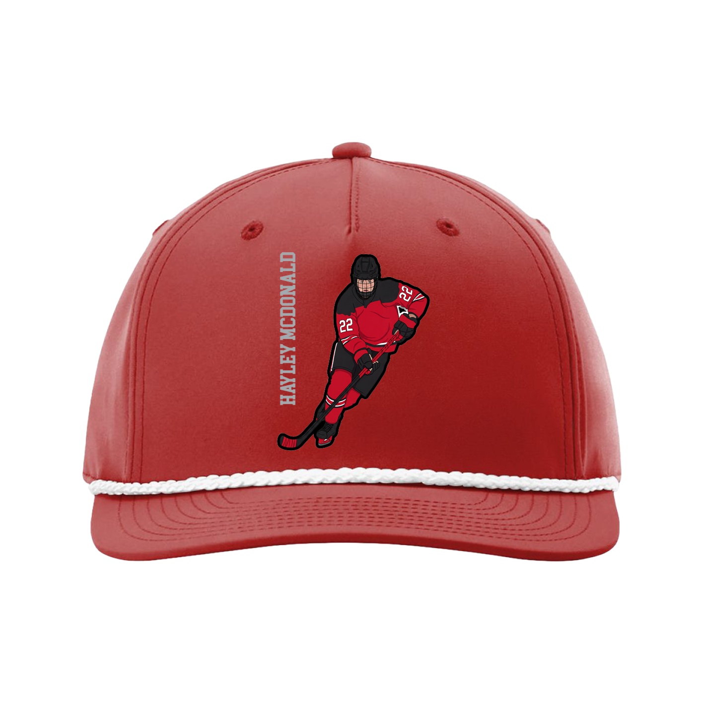 Five-Panel Classic Rope Cap — Name Vertical in Red