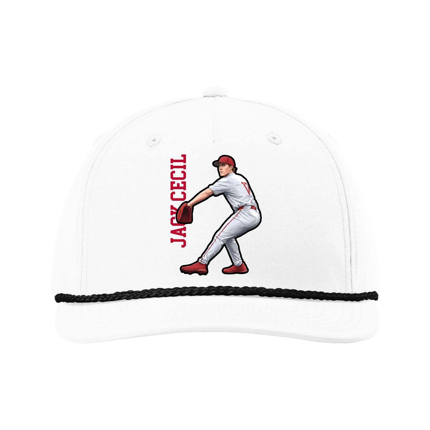 Five-Panel Classic Rope Cap — Name Vertical in White