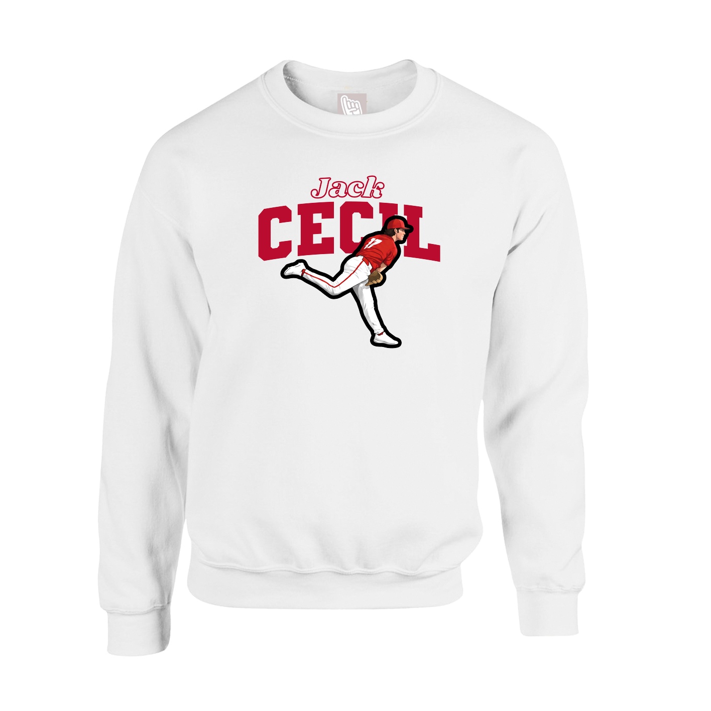 Fleece Crew — Name Arch in White