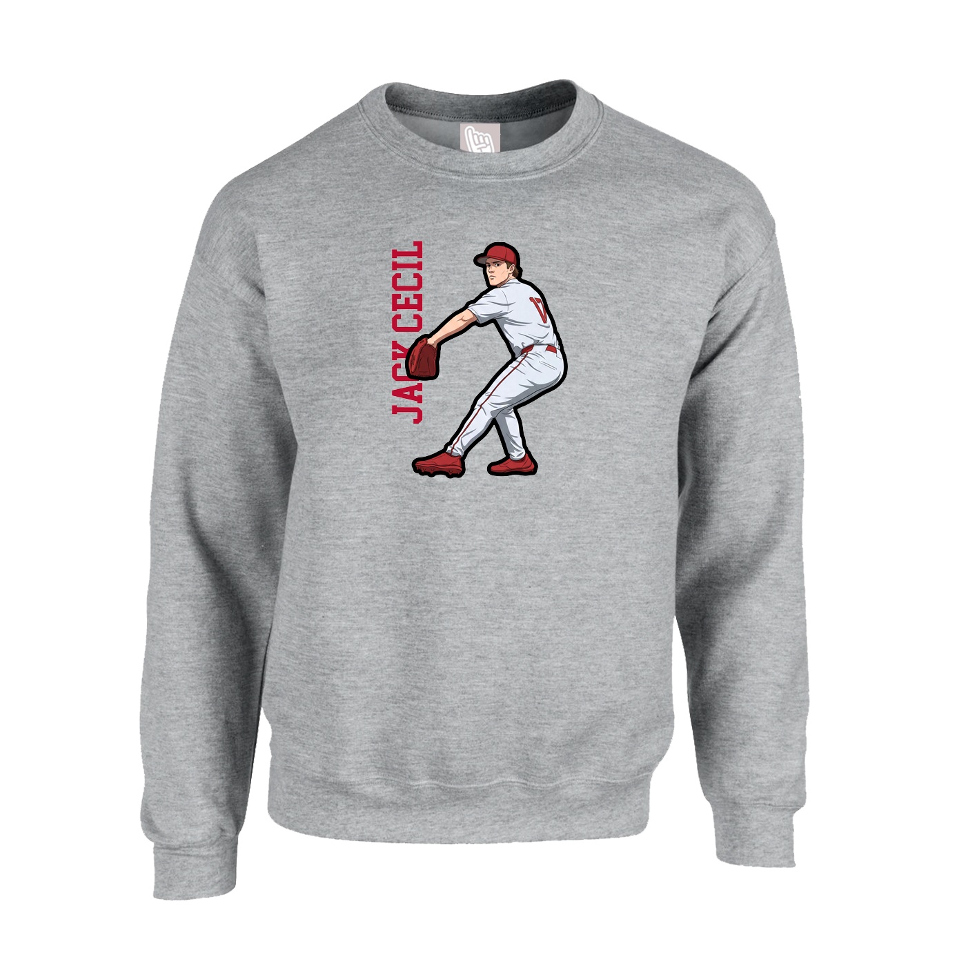 Fleece Crew — Name Vertical in Grey