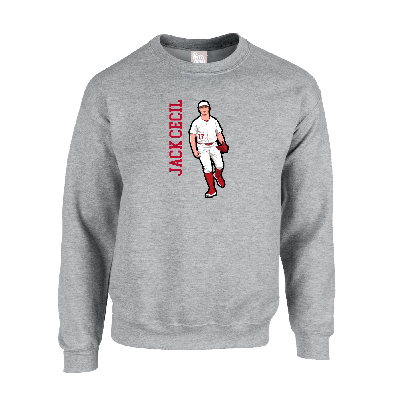 Fleece Crew — Name Vertical in Grey